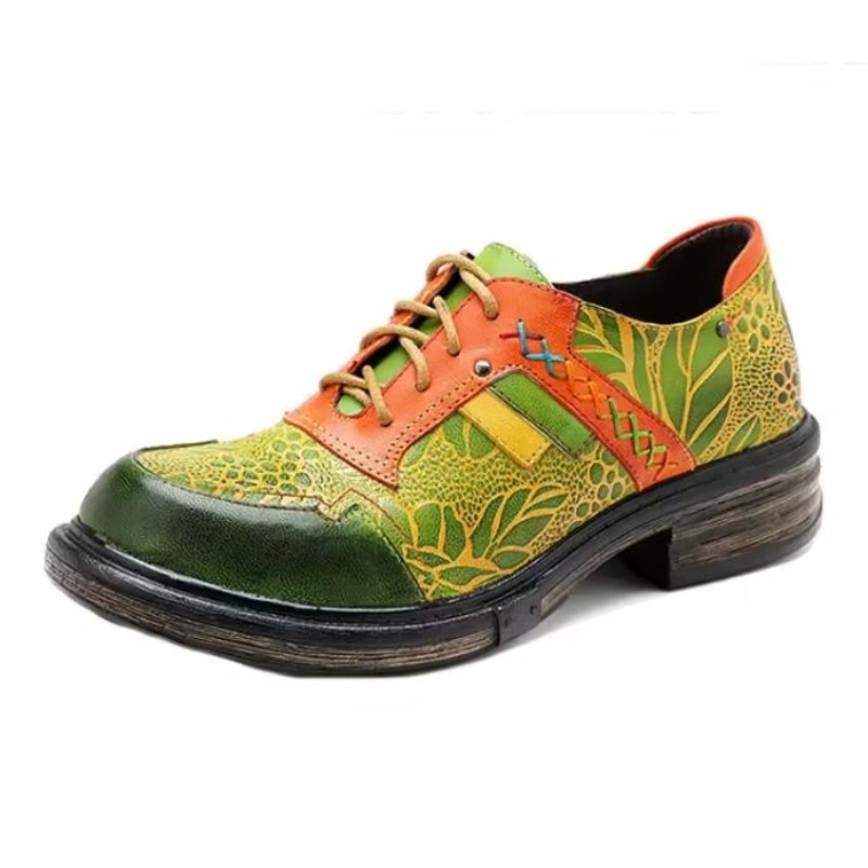 Ethnic Fashion Walk - 4cm Skórzane mokasyny damskie ze skóry
