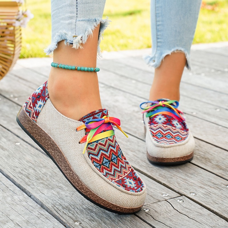 Ethnic Fashion Walk - Damskie etniczne boho mokasyny z geometrycznym