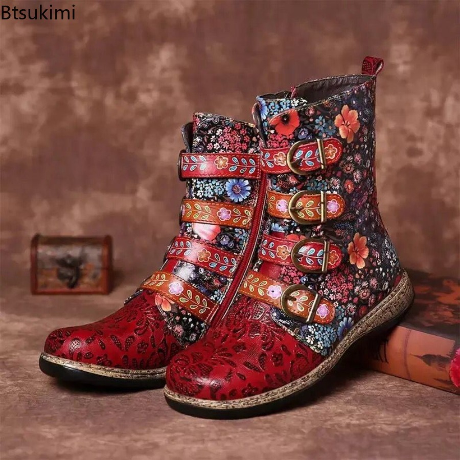 Ethnic Fashion In - Damskie botki ze skóry w etnicznym