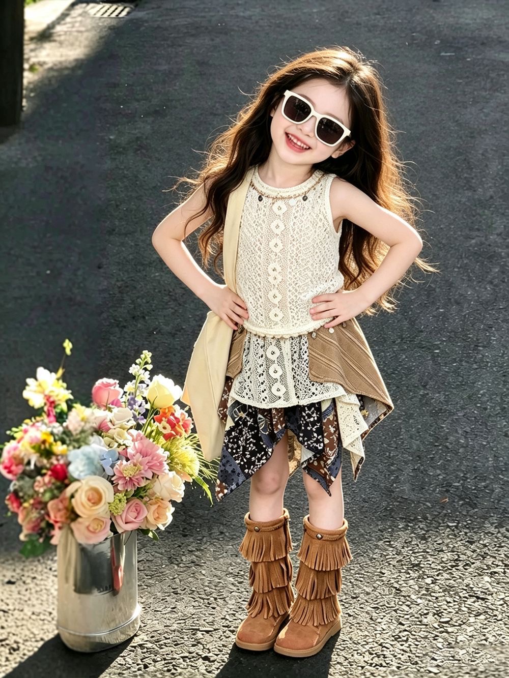 Kids Ethnic Fashion - Letni Zestaw dla Dziewczynek 2026 Nowy